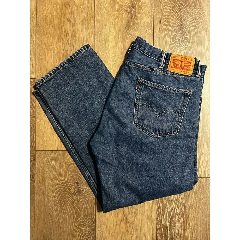 Levi’s 505 Men’s Size 40x30 Jeans Blue Denim Relaxed Fit Dark Wash Straight Leg